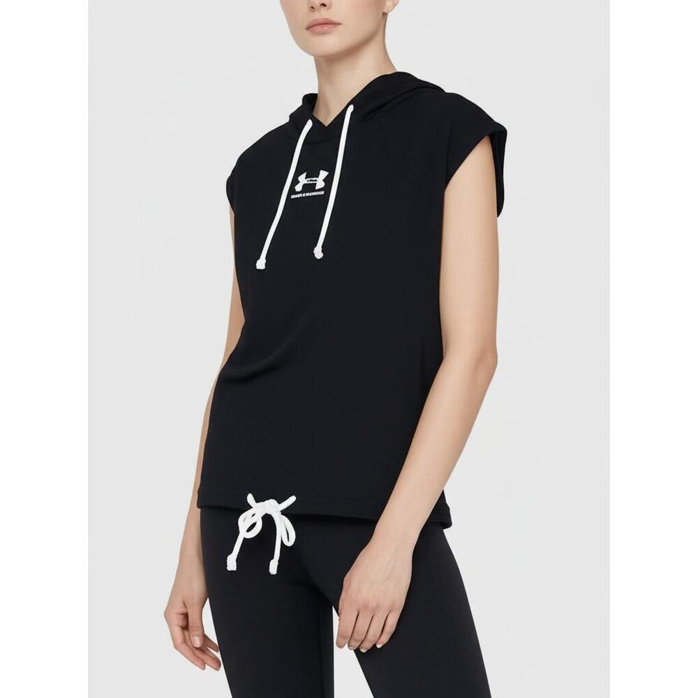 Under Armour UA Rival Terry Womens XS Black‎ Sleeveless Hoodie New